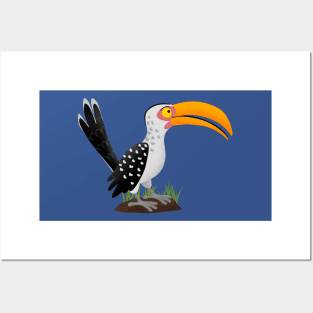 Funny yellow billed hornbill safari bird cartoon Posters and Art